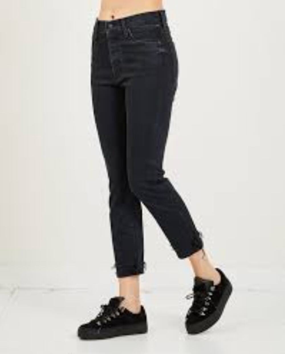 MOTHER The Scrapper Cuff Ankle Fray Denim Jeans Pants Black 24 90's Streetwear